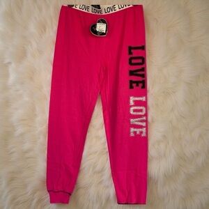 NWT Love 2 Sleep PJ Pants Bottoms Hot Pink Love on one leg NWT Sz L